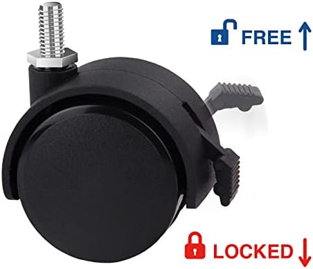 Guildrey Threaded Caster, M8-1.25 Swivel Stem for Replacement, Set of 4 Office Chair Wheels Twin Caster Wheels with Locking Brake