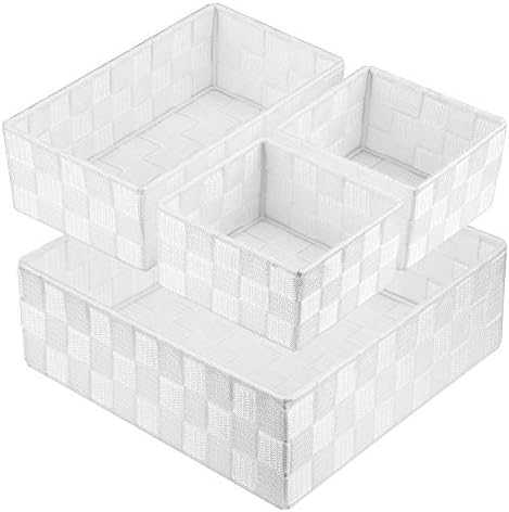 Posprica Woven Storage Box Cube Basket Bin Container Tote Organizer Divider for Drawer,Closet,Shelf, Dresser (White)