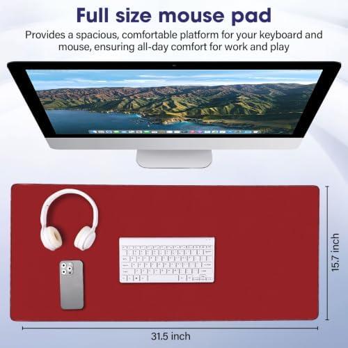 31.5" x 15.7" Waterproof Fabric Desk Mat, Rubber Anti-Slip Base, Red