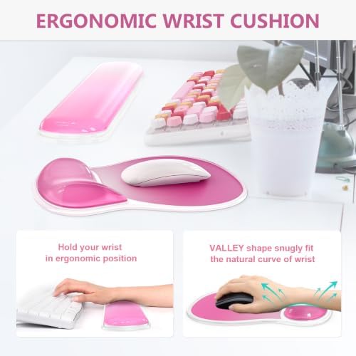 AKIT Ergonomic Mouse Pad and Keyboard Wrist Rest Set, Strawberry Pink
