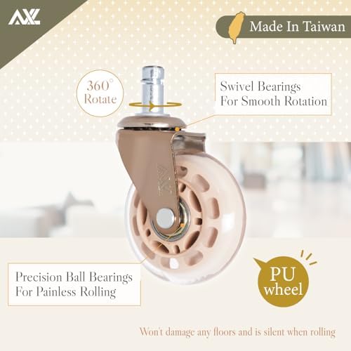 AXL 2.5" Office Chair Caster Wheels, Metallic Rose Gold