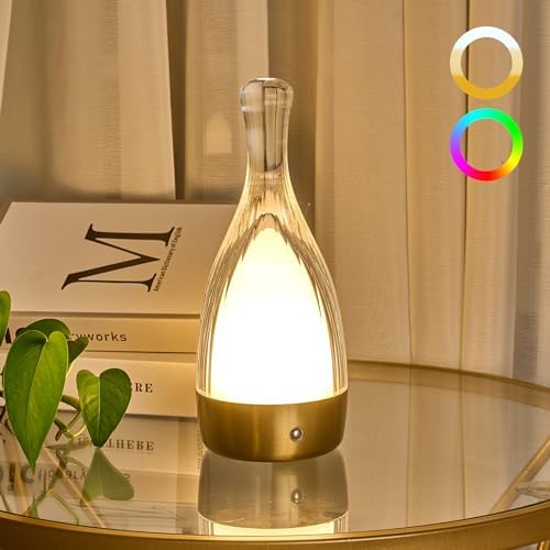 Table Lamp for Bedroom,Small Desk Lamp Dimmable 4 Gears:3000K/4000K/6000K/RGB,4000mAh Rechargeable Battery bedside lamps, LED Cordless Desk Light for Couple Dinner/Coffee Table/Restaurant/Bedroom