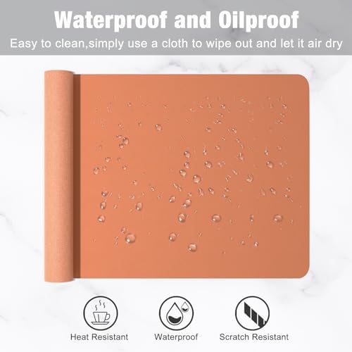 Hsurbtra Desk Pad, 23.6" x 13.8" PU Leather Desk Mat, M Extended Mouse Pad, Waterproof Desktop Blotter Protector, Non-Slip Ultra Thin Small Laptop Keyboard Writing Mat for Office Home, Orange Pink