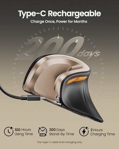 ProtoArc EM11 NL Wireless Ergonomic Mouse, Rechargeable, Black Gold