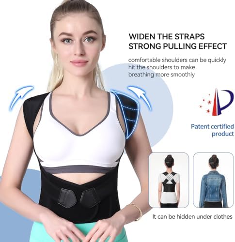 VOKOKOYA Posture Corrector for Women and Men,Adjustable Shoulder Straightener,Back Support Brace,Upper Spine scoliosis, hunchback Black Medium