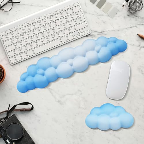 2 PCS Keyboard Cloud Wrist Rest, Memory Foam Keyboard Palm Rest with Non-Slip Base Ergonomic Keyboard Wrist for Pain Relief, Soft Wrist Rest for Office, Computer, Laptop, Gaming Office (Blue)