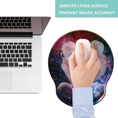 Mouse Pad with Wrist Support, Ergonomic Mouse Pad with Memory Foam Wrist Rest Cushion, Non-Slip Rubber Base Gaming Mice Pad for Home Office Computer Laptop, Starry Sky Colorful