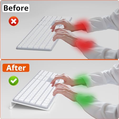 Richboom Acrylic Tilted Computer Keyboard Holder for Easy Ergonomic Typing, Keyboard Stand for Office Desk, Home, School, White