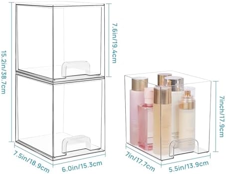 Vtopmart Clear Stackable Storage Drawers, 2 Pack Tall Plastic Organizers