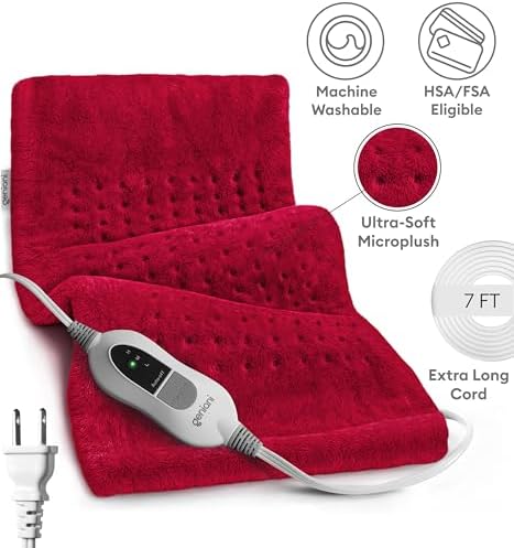 GENIANI Electric Heating Pad for Back Pain & Cramps Relief, Electric Throw, Self Care Gifts for Women, Heating Pad for Neck & Shoulder, Machine Washable Microplush, Auto Shut Off (12×24" Viva Magenta)