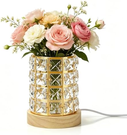 5-in-1 LED Crystal Night Light Wooden Base Makeup Brush Holder Pen Cup