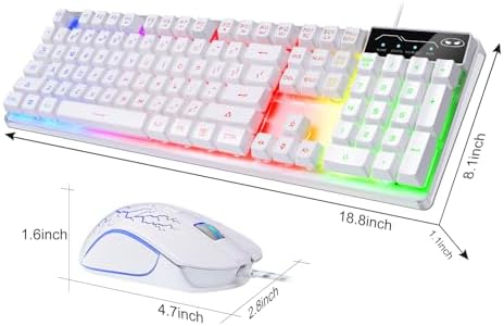 Gaming Keyboard and Mouse Combo, K1 RGB LED Backlit Keyboard with 104 Key for PC/Laptop(White)