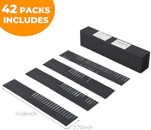 ALBAD Plastic Drawer Dividers Adjustable Drawer Organizer Dividers Separator for Tidying Clutter/Cutlery/Underwear/Socks/Clothes/Dresses/Boxes/Bins in Kitchen Bathroom Bedroom Office (Black, 42)