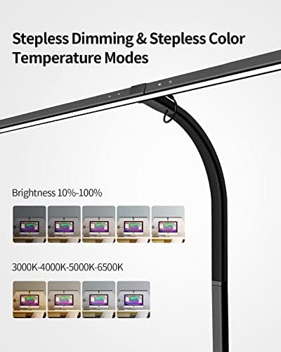 Desk Lamps for Home Office, 24W Extra Bright Office Desk Lighting, 31.5" Wide Modern Black Desk Lights with Auto Dimming Memory Function, Stepless Dimming Task lamp for Workbench Monitor