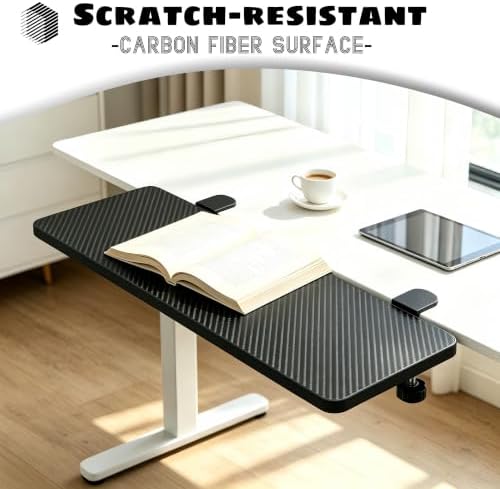 Foldable Desk Extender 25" x 9.45" Ergonomic Computer Table Clamp On Extension Arm Support Keyboard Tray for Square Tabletop (Carbon Fiber Pattern)