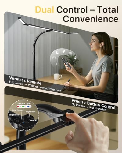 ONEMIX LED Desk Lamp with Clamp, 42-Inch 4-Panel Light for Dual Monitors