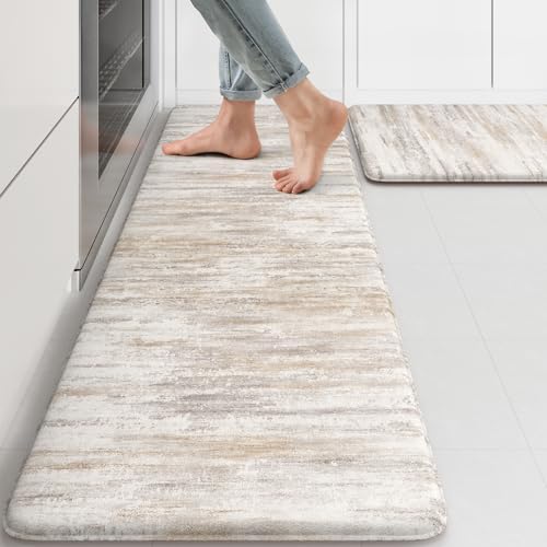 KIMODE Anti Fatigue Kitchen Mats for Floor 2 Piece, Abstract Kitchen Rugs