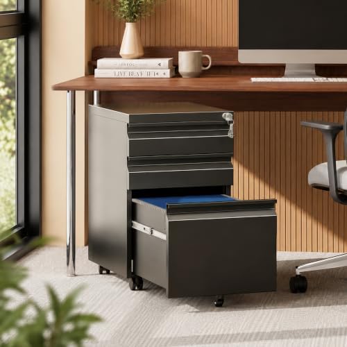 Fully Assembled 3 Drawer Mobile File Cabinet with Lock
