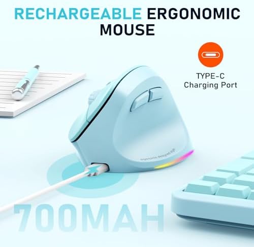MEETION Ergonomic Wireless Vertical Mouse, Rechargeable, Blue