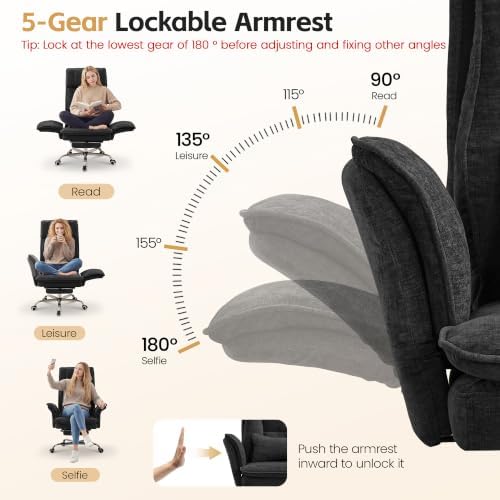 HUBSON Big and Tall Office Chair, Footrest & Flip Armrest for Pets, Black