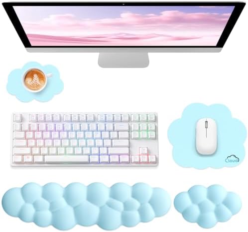 Sushret Cloud Wrist Rest for Computer Keyboard and Mouse Pad Set, Blue