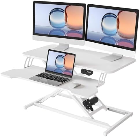 YIHAYO 32" Electric Standing Desk Converter, Adjustable Desk Riser, White