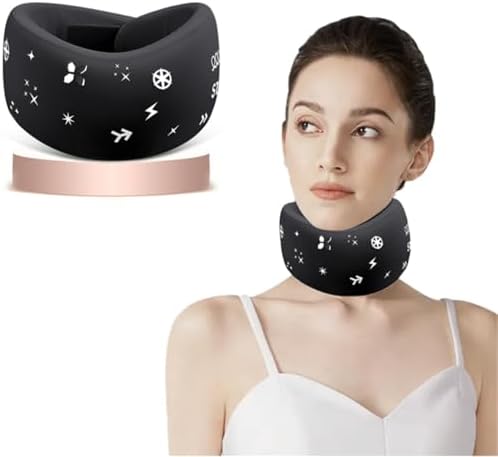 Neck Brace, Soft Memory Foam Cervical Collar Universal Neck Support Brace for Sleeping, Portable Neck Traction Equipment Forward Head Neck Posture Corrector for Women Men Spine Pressure (Black)