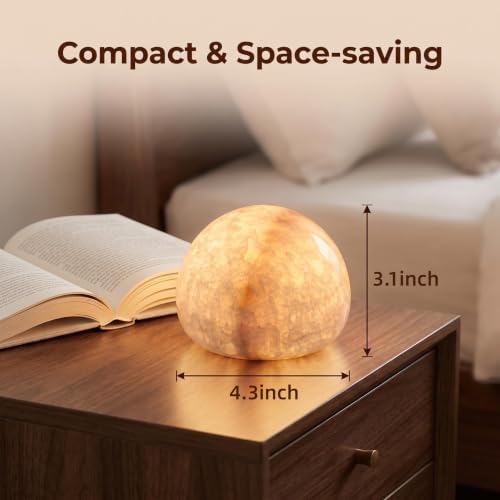 Natural Marble Lamp Cordless Touch Control Night Light Rechargeable Small Marble Table Lamp, Dimming Warm Glow Portable Marble Touch Lamp for Bedroom, Living Room, Decor Gift (A-with Vein)