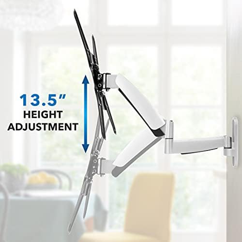 Mount-It! Full Motion Gas Spring TV Wall Mount for 25–55 Inch LED LCD OLED Flat Screen TVs | Height Adjustable 13.5” Articulating Arm | VESA 100x100 to 400x400 | 44 lb Capacity | Single Stud | Silver