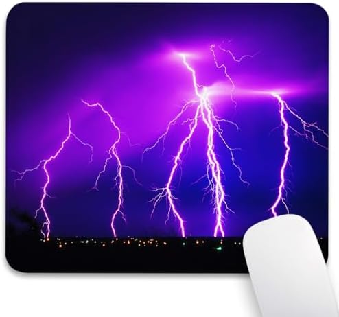 Radiant Purple Lightning Mouse Pad, Bolt Illuminating Scene Desk Mat