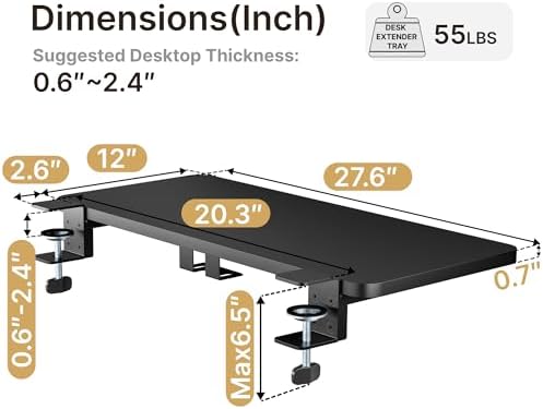 PEGZONE Desk Extender Tray, 28" x 12", with Laptop Holder, Large, Black