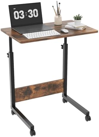 FCH Portable Computer Workstation, Standing Desk Adjustable Height, Small Computer Desk w/Rolling, Sit Stand Laptop Desk TV Tray for Bed Sofa Hospital Reading Eating, Rustic Brown, 23.6"