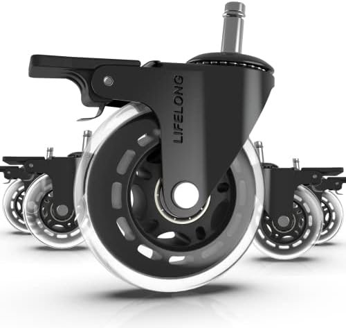 Lifelong Brake Office Chair Wheels Replacement, Heavy Duty, 5-Pack Fits 98%