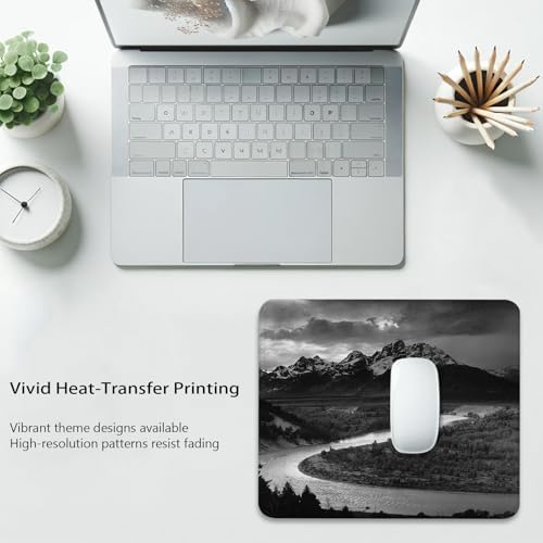 Majestic Mountain Range with A Curving River Mouse Pad, Durable Desk Mat