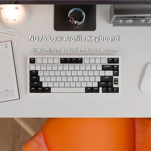 OOCTPK Mechanical Keyboard, Chilkey ND75 LP Wireless Gaming Keyboard with LCD Screen, Bluetooth 5.3/2.4G/USB-C, Hot Swappable Per-Key RGB Custom, Thin Front, Wrist Rest, Full-Aluminum, PC/Mac Support