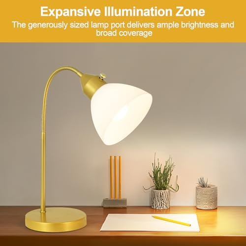 RISLG LED Desk Lamp for Home Office, 3 Levels Dimmable Reading Light, Flexible Table Lamp for Bedside Office, Rotary Switch Control, Desk Lamp for College Dorm Study Lamp, Bulb Included, Gold
