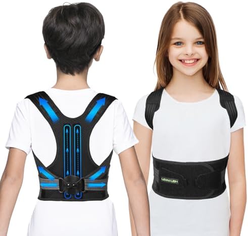 Lexniush Posture Corrector for Kids Teenagers, Updated Adjustable Upper Back Posture Brace for Boys/Girls, Breathable Back Support Braces for Scoliosis, Hunchback, Pain Relief, Spine Corrector, S