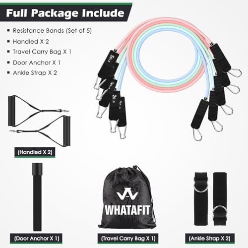 WHATAFIT Resistance Bands with Handles, 150 lb Exercise Bands Set