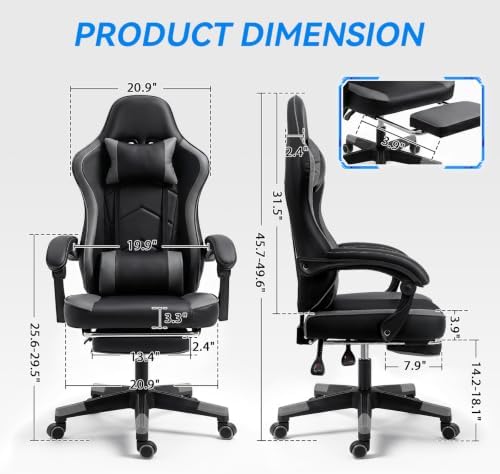 ELECWISH Ergonomic Gaming Chair, Reclining Computer Chair, Matte Gray