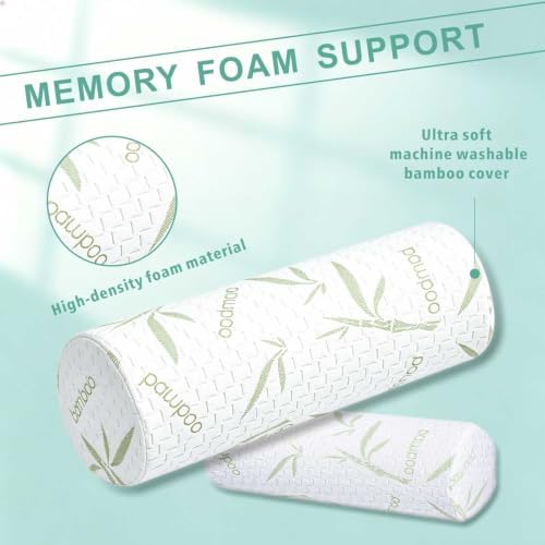 Cervical Neck Roll Pillow – Memory Foam Bolster Pillow for Neck & Back Support, Ergonomic Cylinder Pillow with Washable Cover for Side Sleepers, Lumbar, Knee & Leg Support