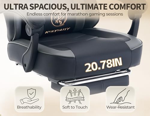 Office Desk Computer Gaming Chair for Adults, Ergonomic High Back Gamer Chair with Massage and Pocket Spring Cushion, Swivel Comfy Video Game Chairs with Footrest and Lumbar Support (Black Grey)