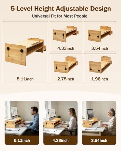 MyPlace Bamboo Monitor Stand Riser with Adjustable Height and Angle