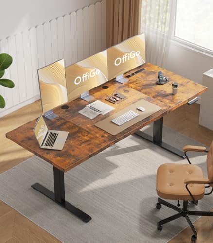 OffiGo 79" Executive Electric Standing Desk Height Adjustable, Rustic Brown