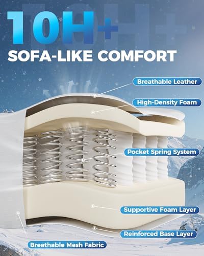 GTPLAYER Big and Tall Gaming Chair with Footrest, Ergonomic Office Desk Chair with 4.4in Thick Cushion and Wide Wingless Seat, Comfortable Leather Computer Chair, Predator Series, White