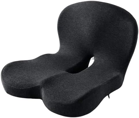 Orthopedic Cushion L-Shaped Memory Foam Seat Cushion, Ergonomic Office Chair Cushion with Lumbar Support for Desk, Car, Wheelchair Chair (A-Black)
