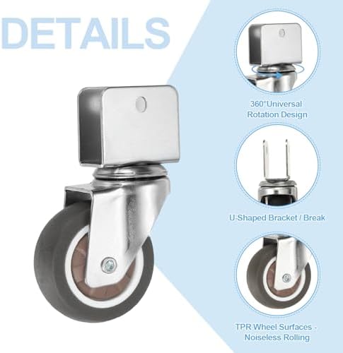 PATIKIL 2 Inch Caster Wheels, 4 Pcs Swivel Casters with 0.6" U Bracket Opening 55 Lb Capacity Per Caster for Furniture Office Chairs Carts and Cabinets, Brown