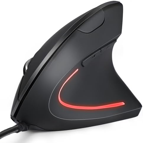 Wired Ergonomic Mouse, USB Wired Vertical Mouse with 800/1200/1600 Adjustable DPI, 6 Buttons Ergonomic Mouse for Laptop/PC/Desktop-Black