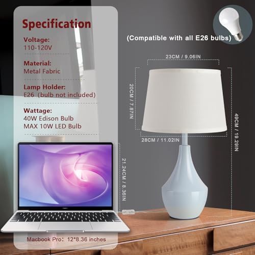 Blue Gold Table Lamps Set of 2, 19.3" Modern Bedside Table Lamp for Bedroom Nightstand, Cute Table Lamps for Living Room, Office Desk, End of Table