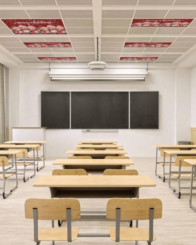 Red Christmas Magnetic Fluorescent Light Covers for Ceiling Lights 2 x 4 Feet,Vintage Owl White Snowflakes Watercolor Office Classroom Kitchen Drop Ceiling Light Covers Filters Shade Panel 1 Pack