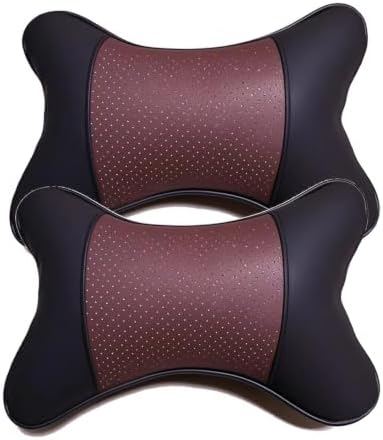 Car Neck Pillows 2pcs Pack Car Headrest Pillow Pu Leather Car Cervical Pillows for Traveling Car Pillows Filled by Fiber (Brown)